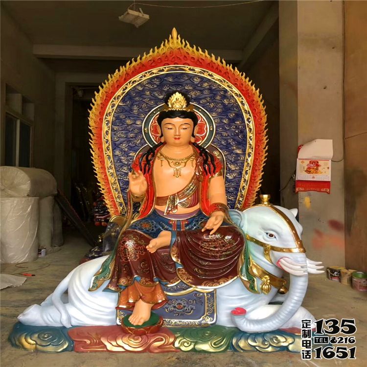 寺廟大型人物玻璃鋼彩繪文殊普賢雕塑 寺廟大型人物玻璃鋼彩繪文殊普賢雕塑