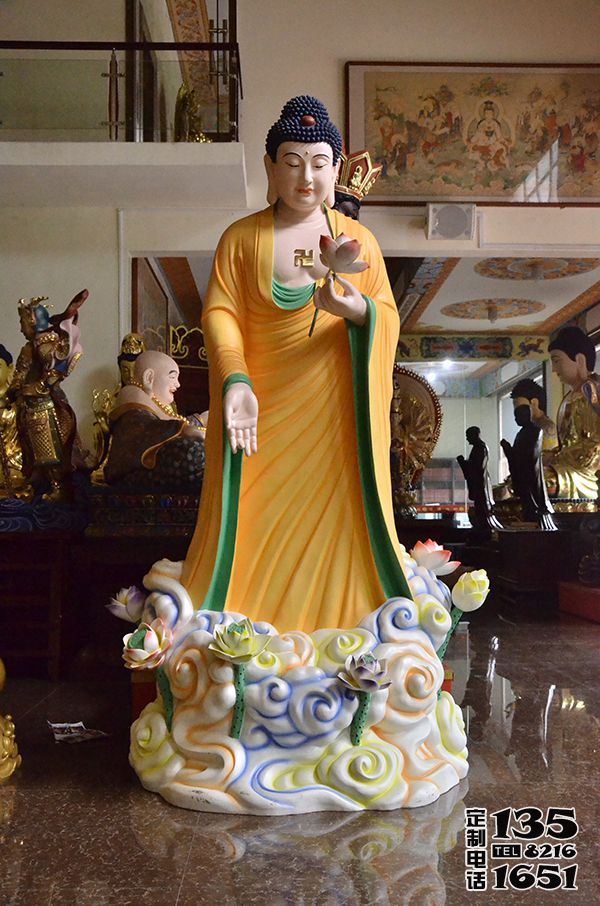 廟宇玻璃鋼彩繪踏著祥云的如來佛祖雕塑 廟宇玻璃鋼彩繪踏著祥云的如來佛祖雕塑