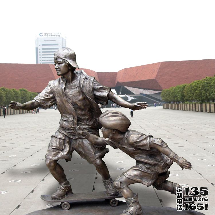 城市廣場擺放玻璃鋼仿銅滑旱冰兒童人物雕塑 城市廣場擺放玻璃鋼仿銅滑旱冰兒童人物雕塑