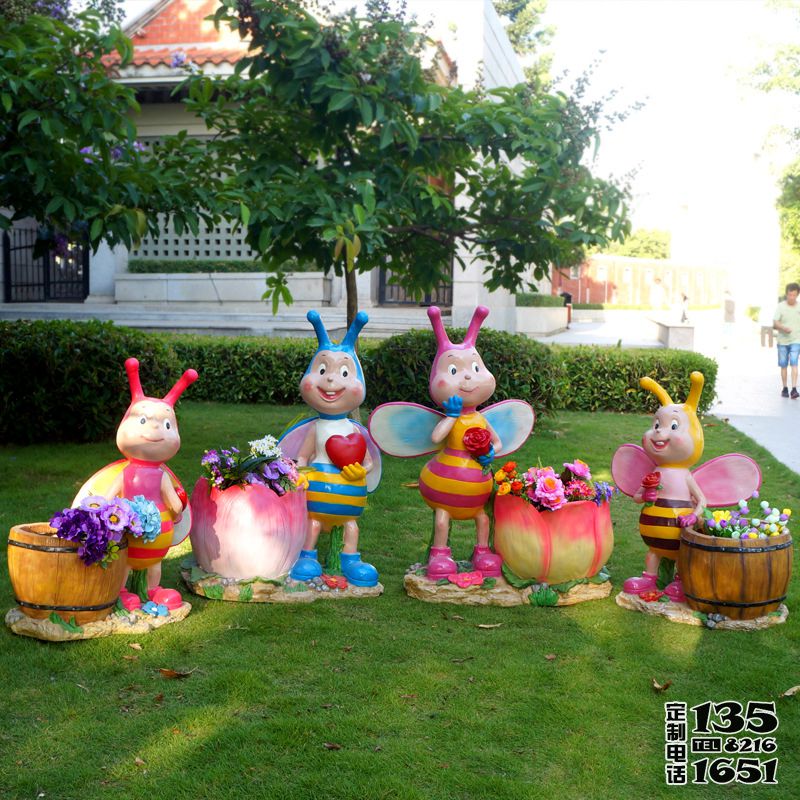 公園小區玻璃鋼卡通彩繪蜜蜂花盆雕塑 公園小區玻璃鋼卡通彩繪蜜蜂花盆雕塑