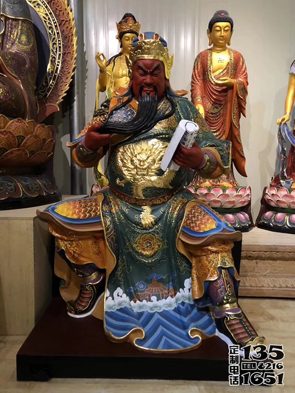 玻璃鋼彩繪大型寺廟景觀關公雕塑 玻璃鋼彩繪大型寺廟景觀關公雕塑