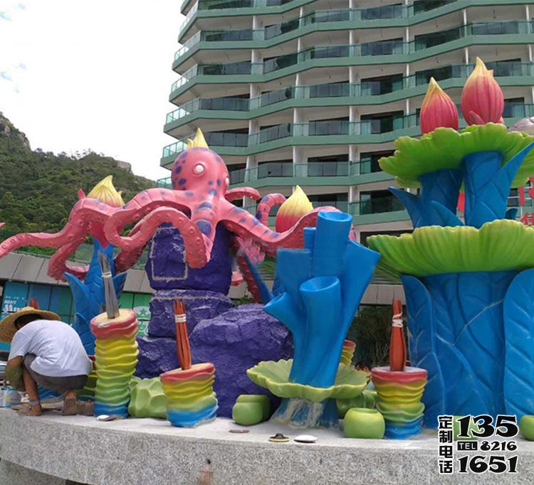 兒童游樂場玻璃鋼卡通章魚景觀主題雕塑 兒童游樂場玻璃鋼卡通章魚景觀主題雕塑